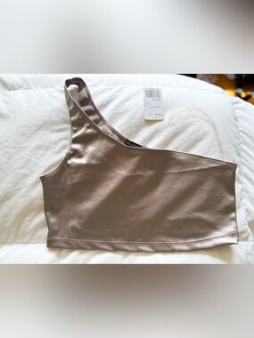 F21 Lunachix One Shoulder Satin Look Taupe Bandeau Sz Large NWT